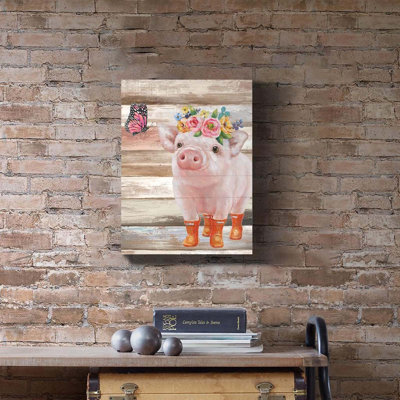 Drôle de cochon et de cochons roses, art mural de ferme, affiche sur toile, animaux de ferme, affiche murale pour salle de bain et cuisine encadrée et prête à être suspendue (16 po x 24 po)