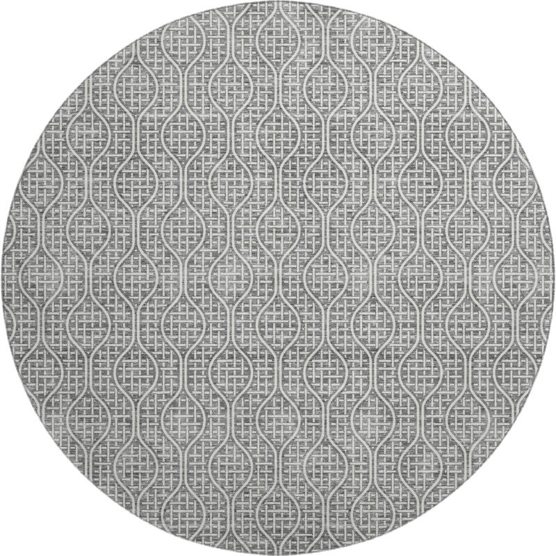 Premium Machine Washable Prisco Gray Rug, Round 8'