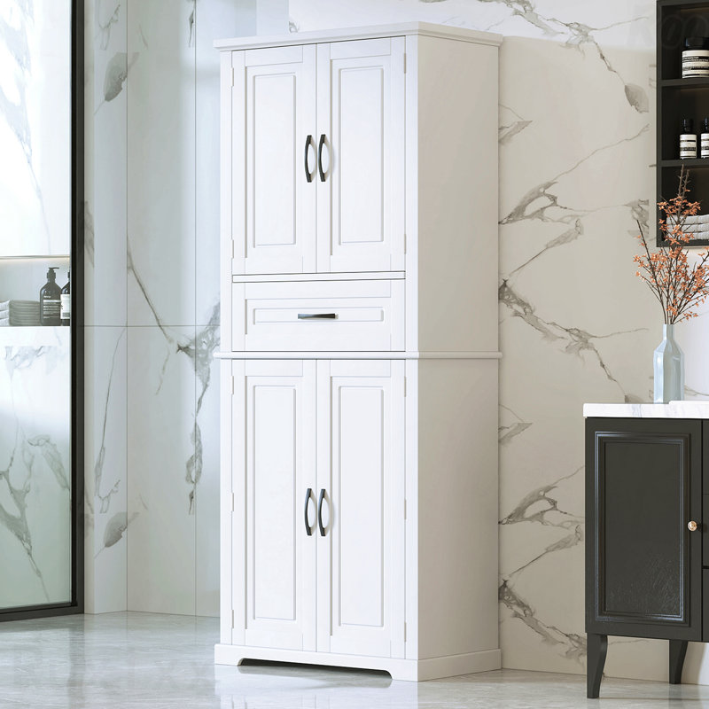 Bathroom Storage Cabinet With Multi-Functional Storage Space, Drawer With Slide Rails, Adjustable Shelf, White, White