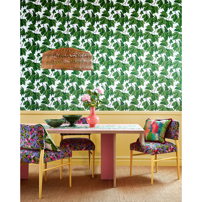 Dappled Leaf Wallpaper, Emerald/Teal