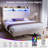 King Size Bed Frame with 51" Tall Corduroy Wingback Headboard and Storage Shelf, Upholstered Platform Bed with LED Lights & Charging Station, No Box Spring Needed, Easy Assembly, Cream-1084699739-1084699742