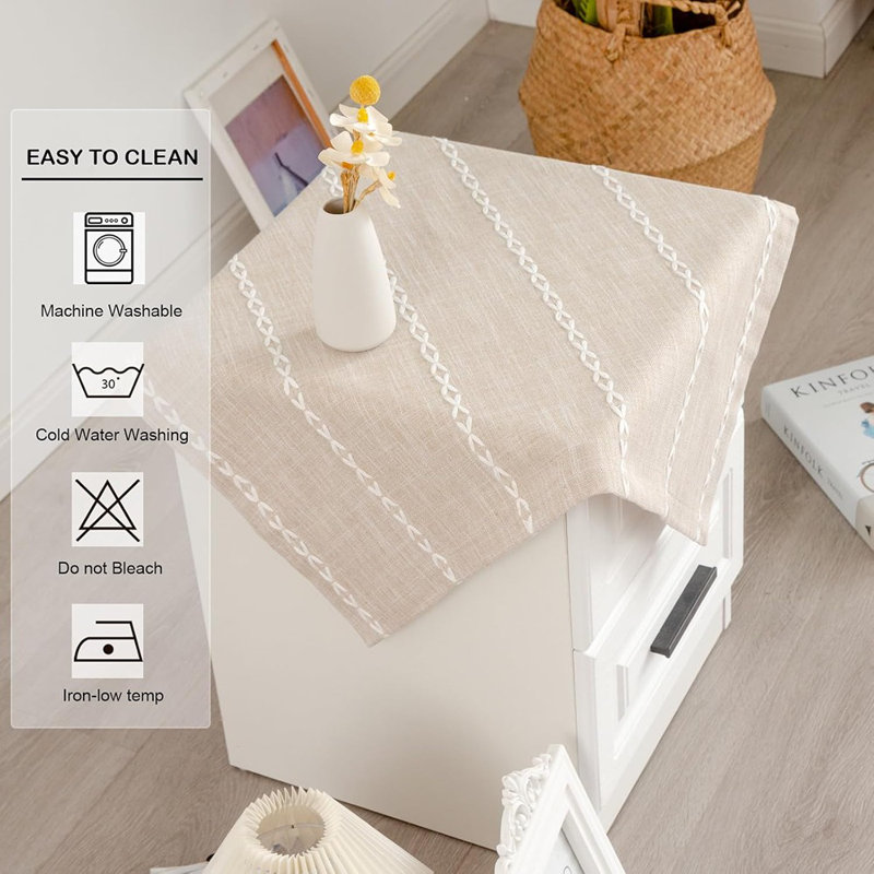 Nappe carrée en lin rustique lavable rayée en jacquard pour table de chevet
