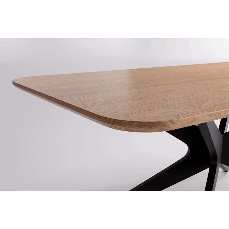 Table de salle à manger rectangulaire en bois manufacturé et solide avec pieds en métal 69,4 po l 69,4 po, Naturel