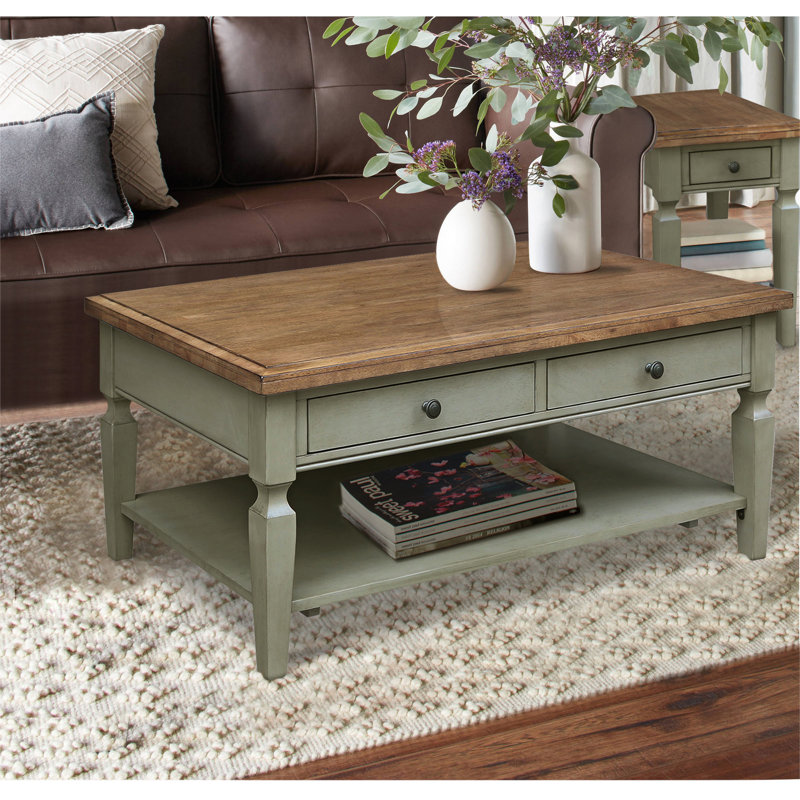 Briseno Solid Wood Single Coffee Table, Hickory/Stone