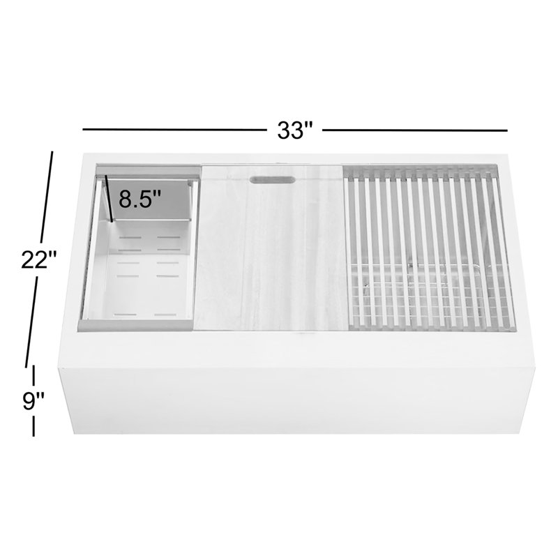 33'' L Single Bowl Stainless Steel Kitchen Sink, Brushed Nickel