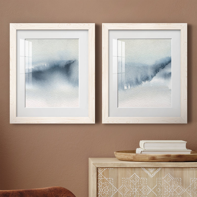 Summer Rain I - ensemble de 2 peintures, H 24 po x l 36 po x P 1,5 po, Papier encadré blanc