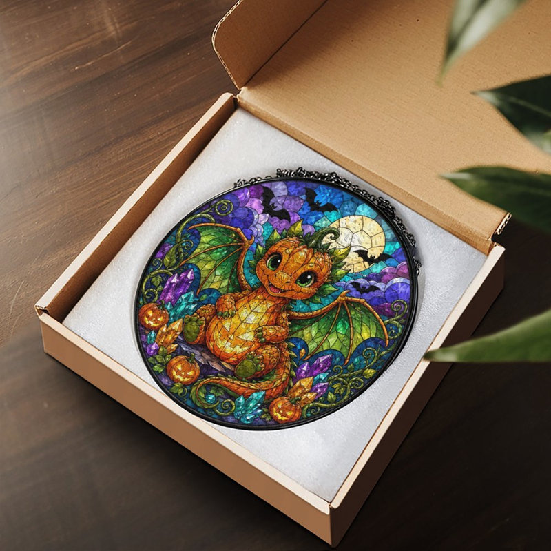 Mignon dragon citrouille en verre coloré, 11,8 x 11,8 po (30 x 30 cm)