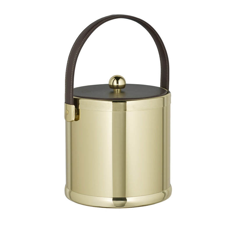 Keenum Vinyl Ice Bucket, Polished Brass / Brown