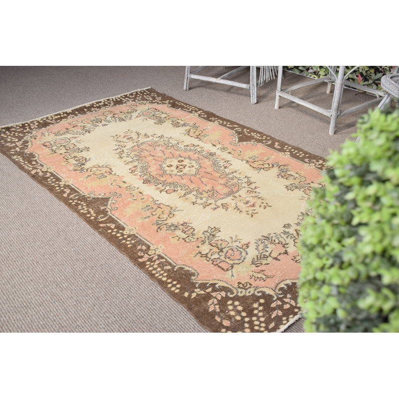Tapis brun antique à motif floral turc Oushak idéal pour la cuisine - Article 10282