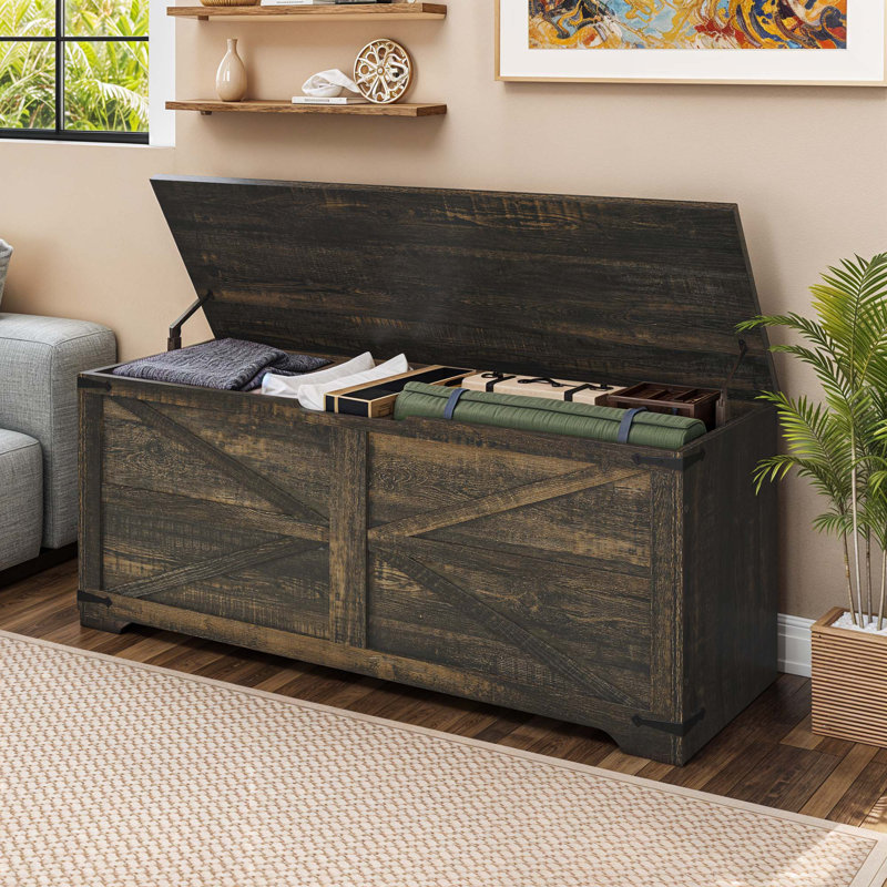 Banc de coffre multifonctionnel et coffre de rangement pour la maison, Chêne foncé