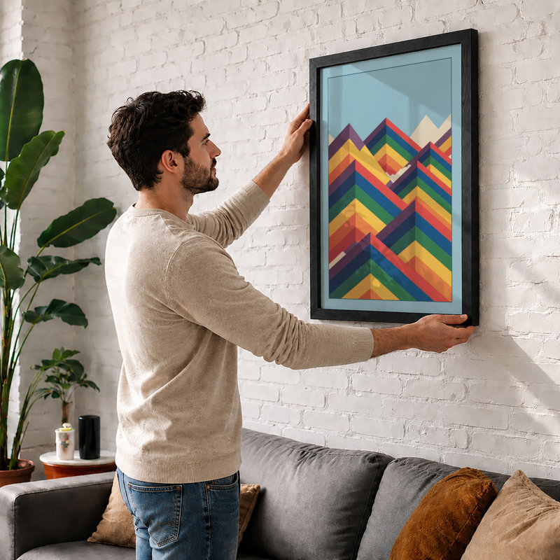 Ascending Chevrons Geometric - Print, A2 - 59.4 x 42.0 cm, Oak