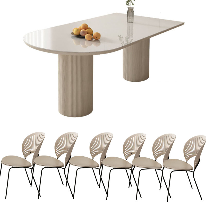 Table de salle à manger en pierre matte avec pieds colonne romaine, H 29,5 po x L 63 po x l 33,5 po
