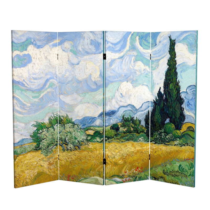 Carterville Van Gogh Art Canvas Folding Room Divider, 48" H x 63" W x 1" D