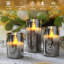 Led Flameless Candles, Battery Operated Flickering Candles Pillar Real Wax Moving Flame Electric Candle Sets Gold Glass Effect with Remote Timer, 4 in, 5 in, 6 in (Grey)