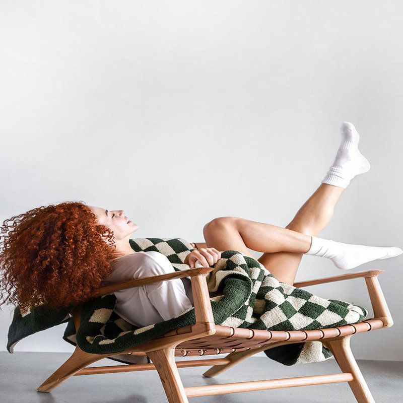 Checkerboard Knitted Throw Blanket, Moss/Sahara Tan Checkered