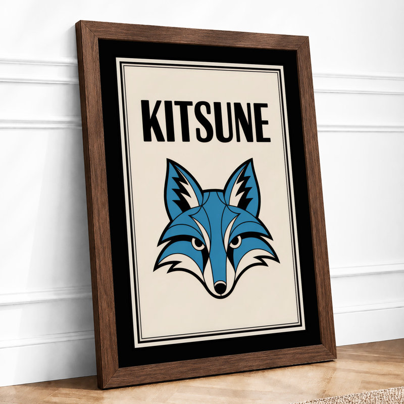 Kitsune Spirit Art Deco - Framed Print, Walnut, A3 - 42.0 x 29.7 cm