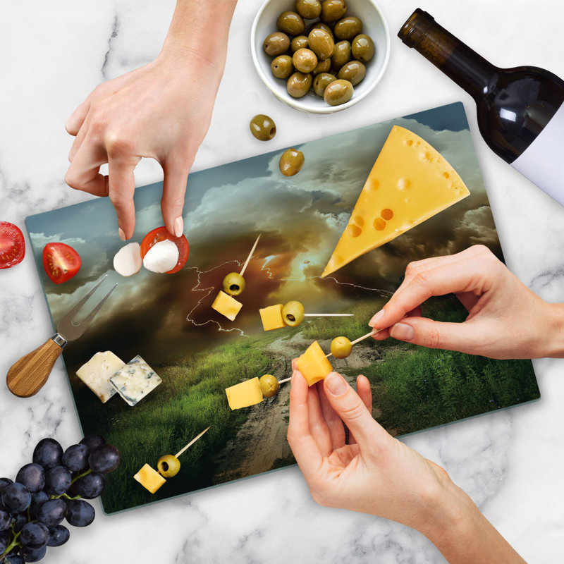Ambesonne Nature Cutting Board Large Size Big Rain Cloud Dazzling Multicolor