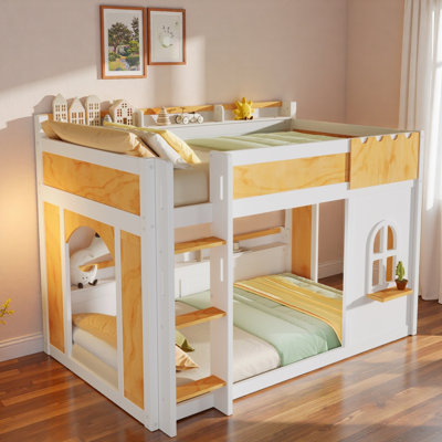 Lit superposé avec tablettes de rangement, fenêtre et 2 portes