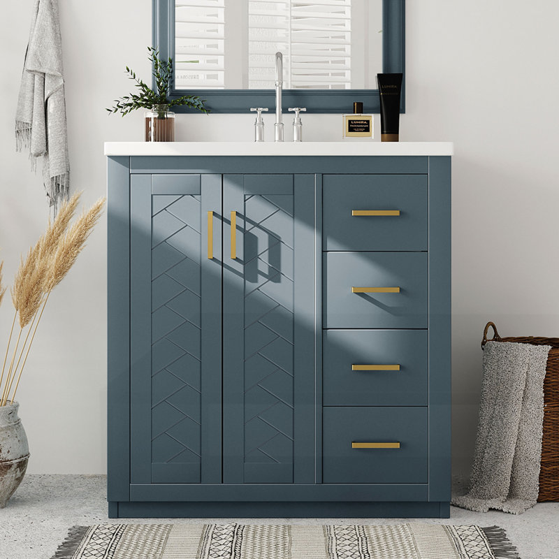 Meuble-lavabo 30 po avec lavabo en céramique, Bleu