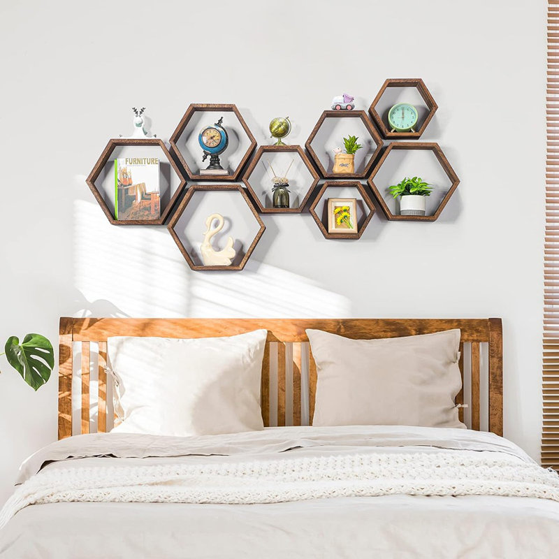 Ensemble de 8 tablettes flottantes en bois brun