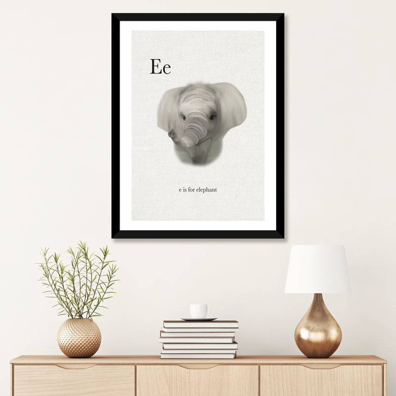 Décoration murale pour enfants «E Is For Elephant», H 24 po x l 16 po x P 1 po, Papier encadré noir