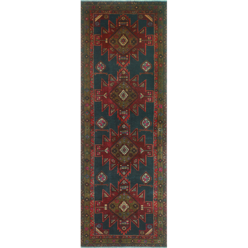 One-of-a-Kind 3'7" x 10'4" New Age Runner Wool Area Rug in Navy