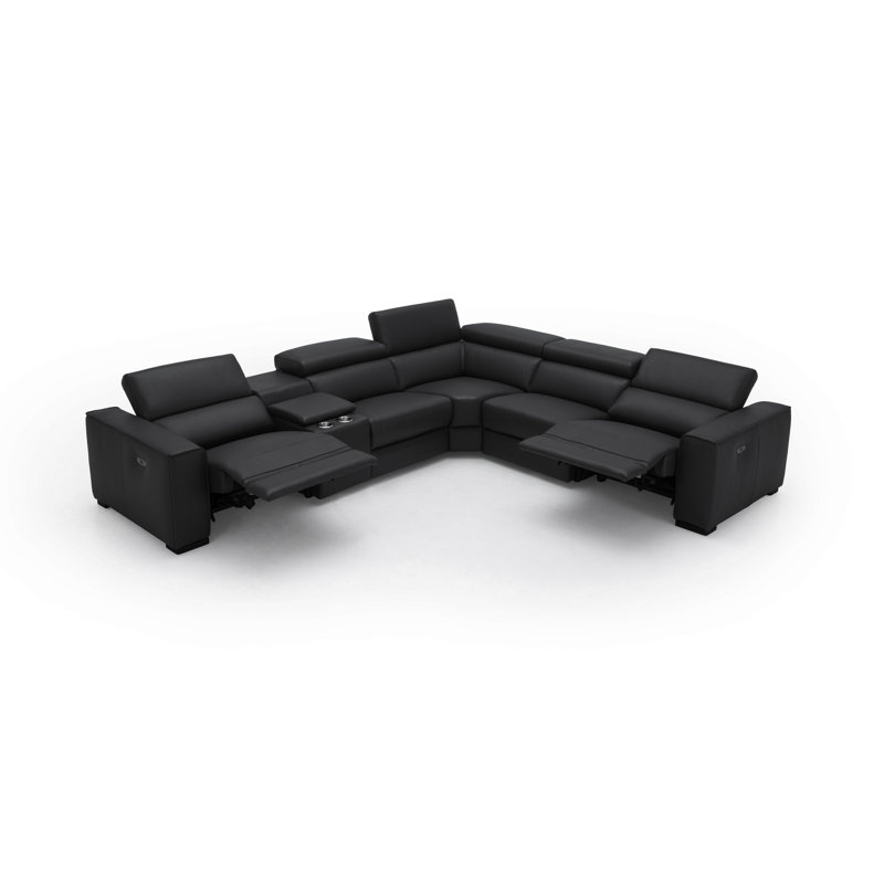 Graddy Upholstered Power Reclining Sectional Reversible, Black Genuine Leather