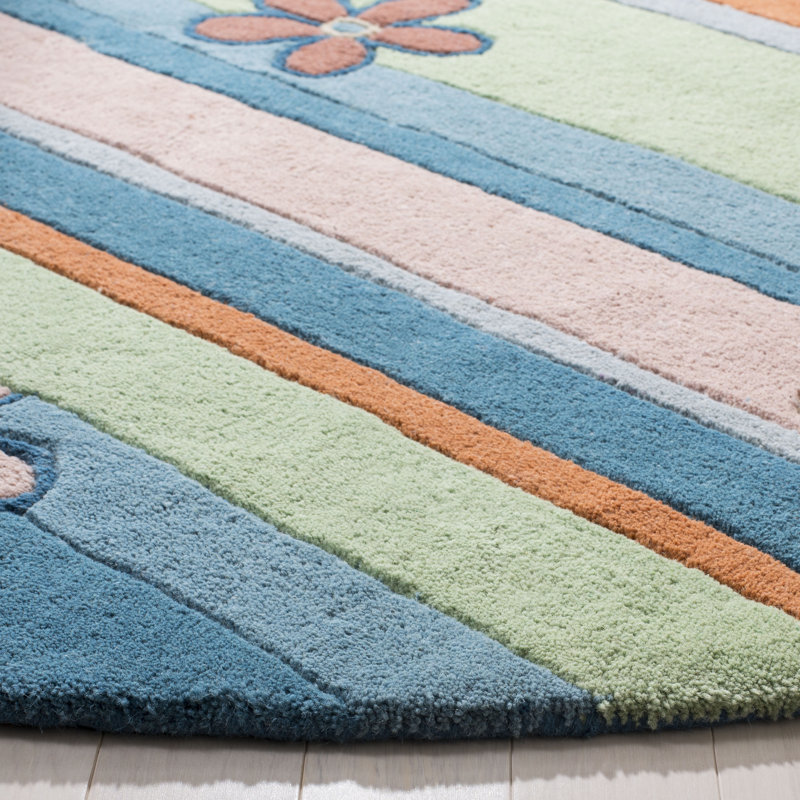 Tapis bleu en laine touffeté à la main Claro, Rond 4 pi