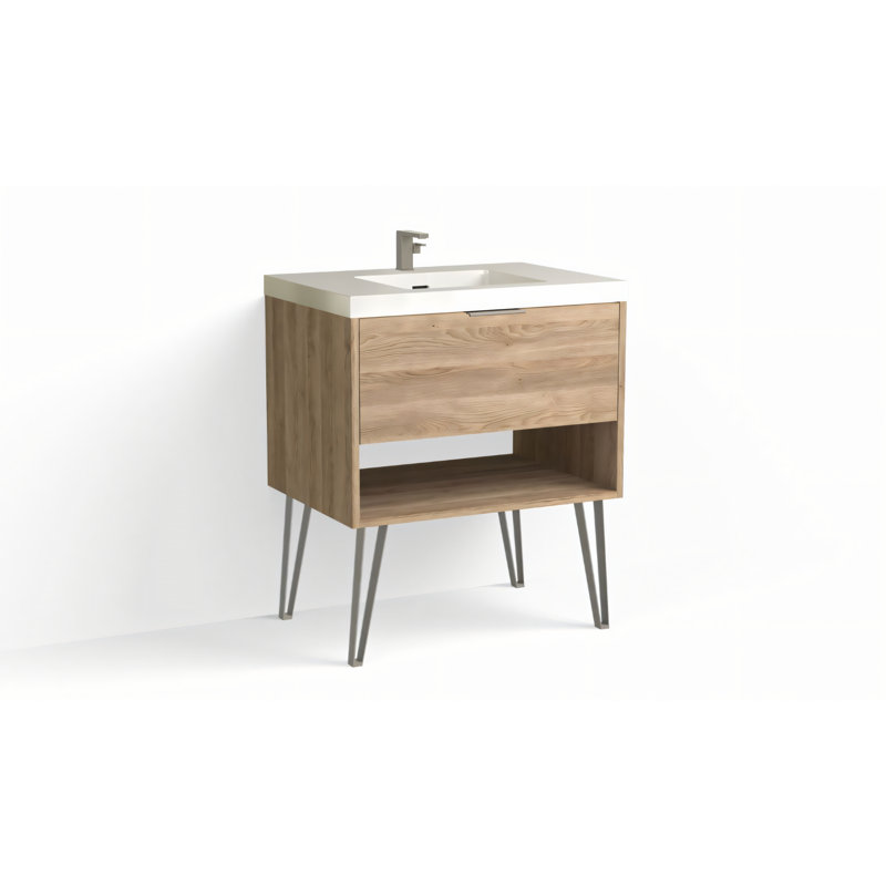 Modo 30" W Freestanding Single Bathroom Vanity with Dawson Leg, Satin Nickel, Gloss White/Single, Biondo