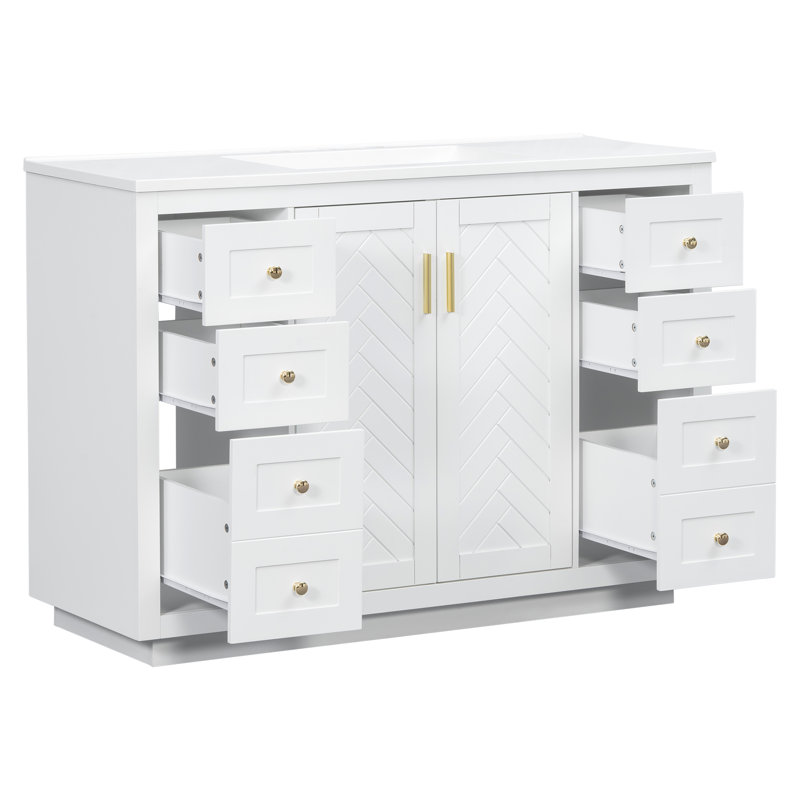 Meuble-lavabo en MDF blanc de 12,7 cm avec lavabo, comprenant le meuble et le lavabo, avec rangement, style ferme moderne
