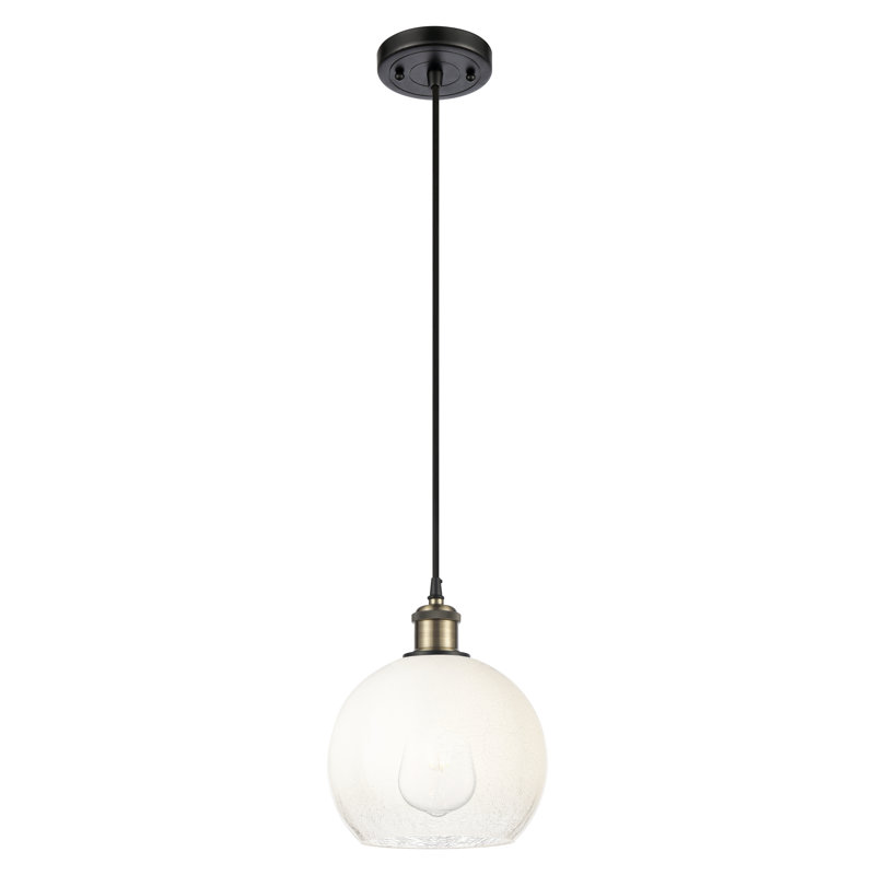 Mini luminaire suspendu à cordon 1 lumière 8 po Ballston - Brookhaven Globe, Opale, Black Antique Brass