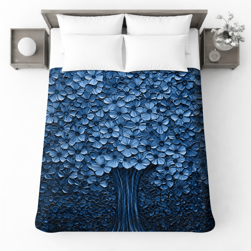 Couvre-lit matelassé Blue Flower Tree toutes tailles, Grand lit