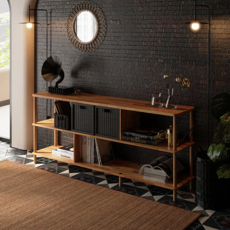Bibliothèque courte Manhattan en bois massif de hêtre pour salon ou bureau, (3 tablettes) H 29,9 po x l 70,9 po x P 14,9 po