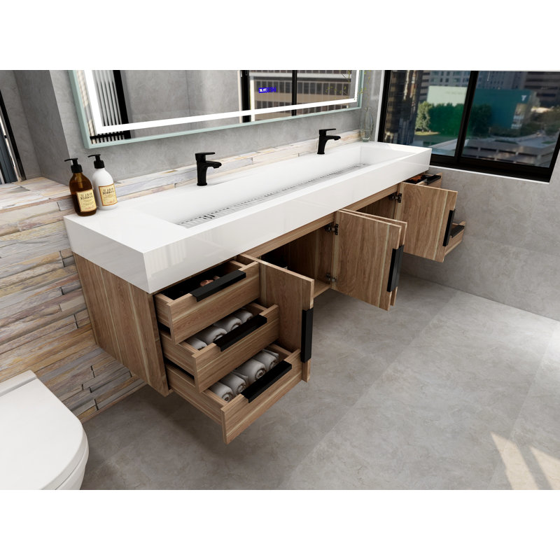 Jessica 84'' Single Bathroom Vanity with Acrylic Top, Natural Oak