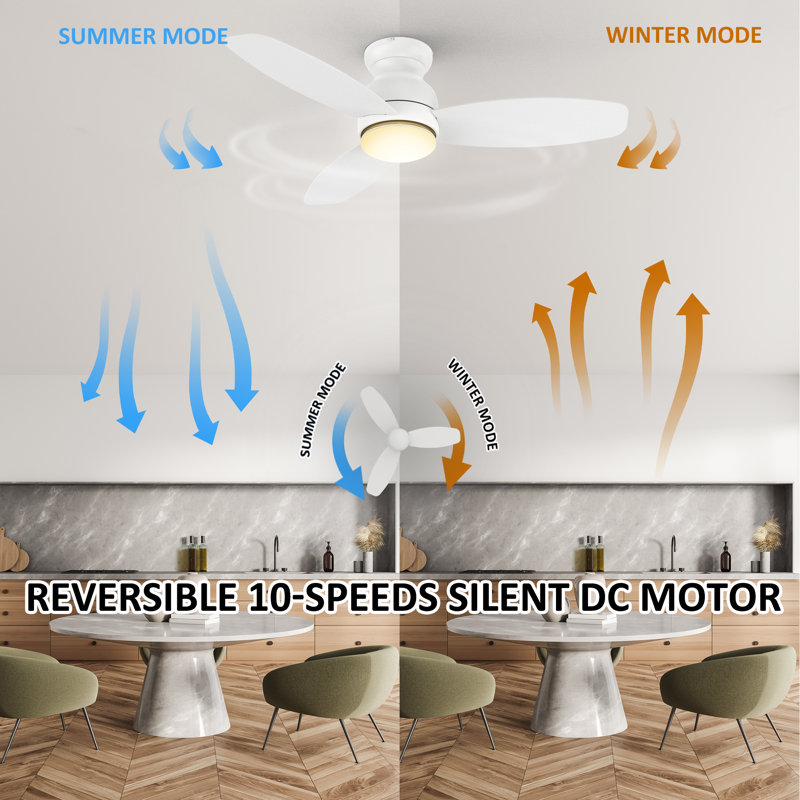 Kolesyn 48'' Ceiling Fan with Light and Remote, White/Light Wooden