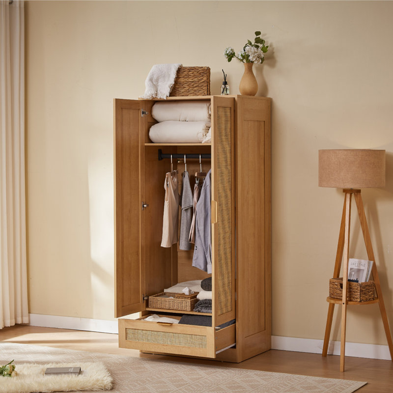 Sumayah Two-door Wardrobe With Natural Rattan Doors