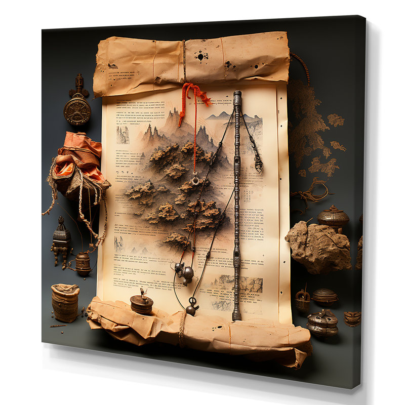 Échos chinois des volutes antiques - Art mural de Chine, H 36 po x l 36 po x P 1,5 po, Toile tendue