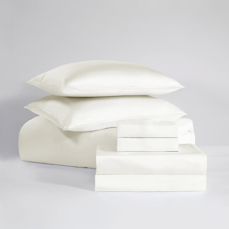 Silken Sateen TENCEL Duvet Cover Set , Ivory, Queen