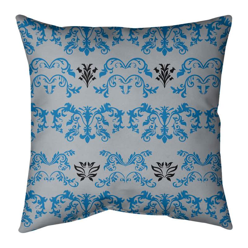 Housse de coussin Detroit Football Baroque, 14 po x 14 po, Polyester sergé, Gris / bleu clair / noir