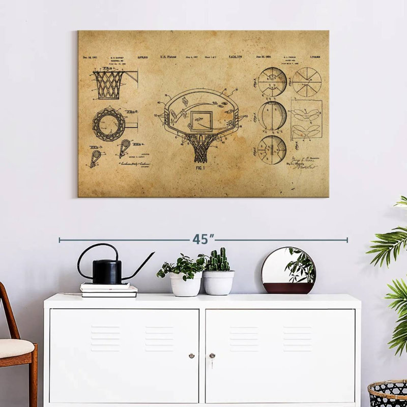 Basketball Brevet Compilation sur toile, H 26 po x l 39 po x P 1,25 po