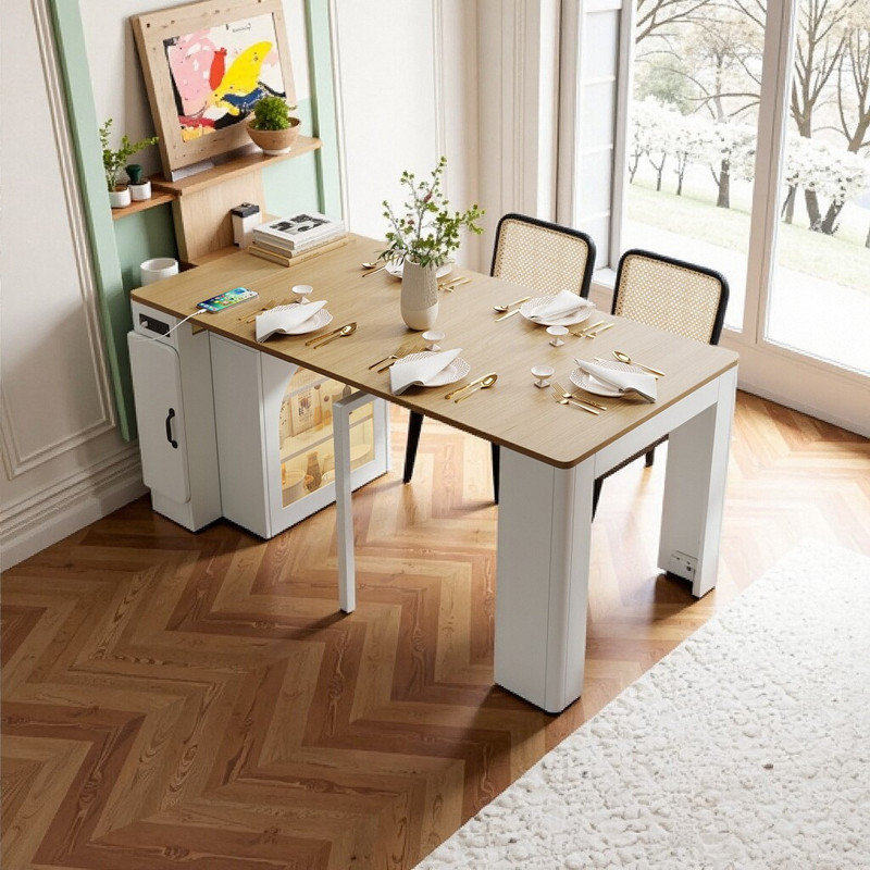 Table de salle à manger extensible 15,6 "à 59" avec rallonge à 3 niveaux avec prises de courant amovibles et éclairage DEL