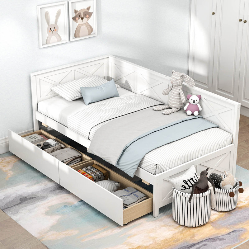 Lit de jour simple avec 2 tiroirs de rangement et support pour garde-corps, Gris