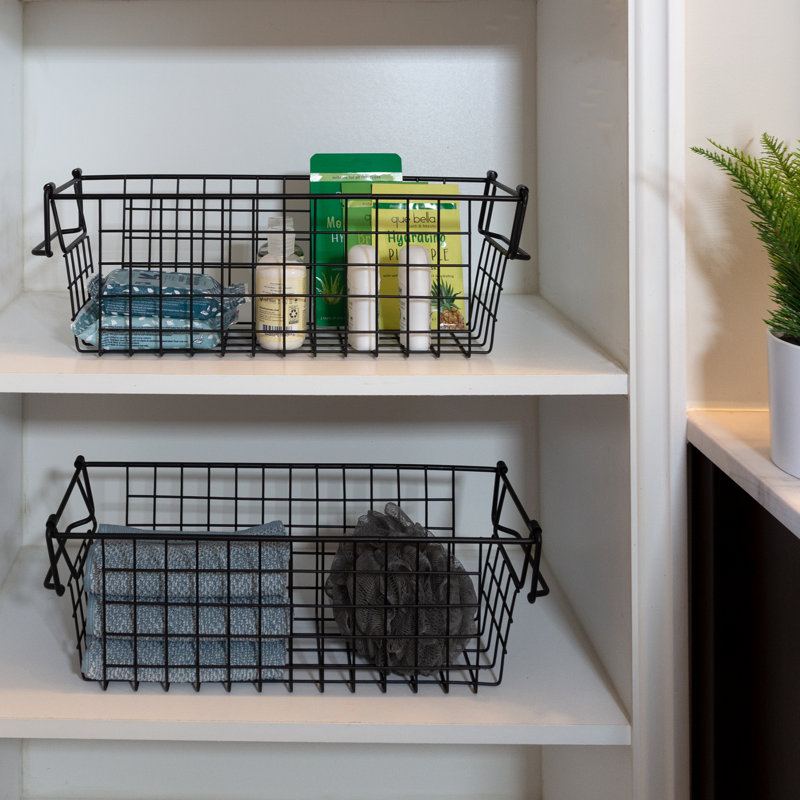 Stackable Metal Storage Baskets, Black, 5.5" H x 6" W x 16" D