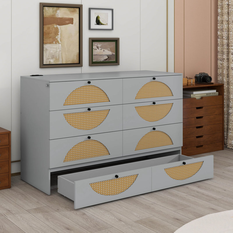 Lit escamotable avec grand tiroir, ports USB et prises USB, gris, Grand