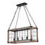 Lustre en fer noir à 5 lumières avec détails en bois