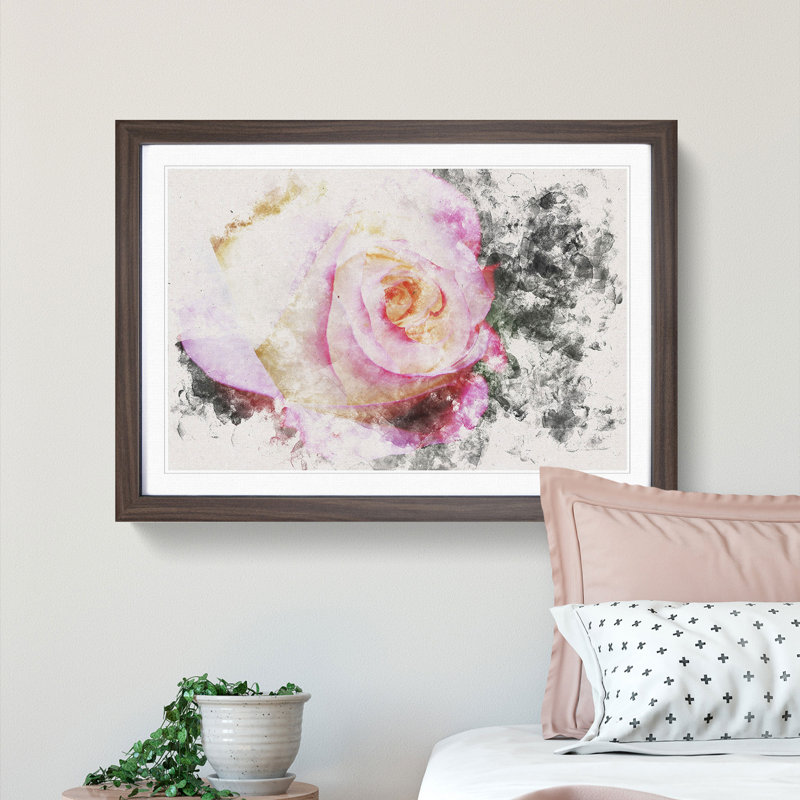 Pink Tipped Rose - Picture Frame Graphic Art Print, Walnut Framed, 33cm H x 45cm W x 2cm D