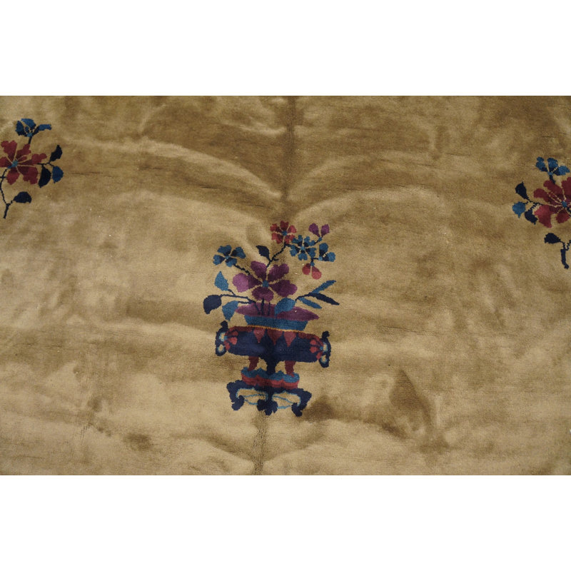 Tapis antique en laine noué à la main ivoire et crème beige