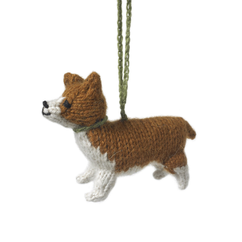 Ornement de Noël en laine d'alpaga tricoté à la main - chien Corgi