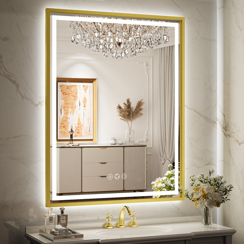 LED Bathroom Mirror With Lights, Frontlit & Backlit Lighted Bathroom Mirror with Anti Fog, Lighted Wall Mirrors,3 Colors Temperature,Dimmable