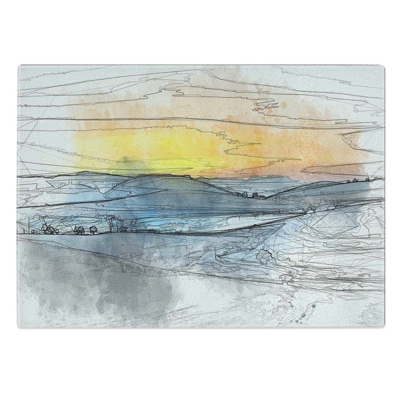 Tempered Glass Sunrise over a Tea Plantation Chopping Board, 39 cm W x 28.5 cm L
